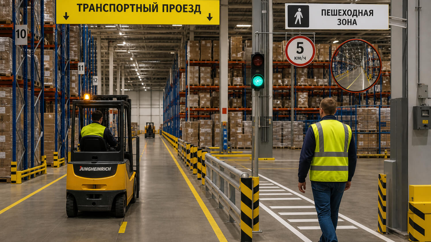 Разделение потоков складской техники и пешеходов - фото